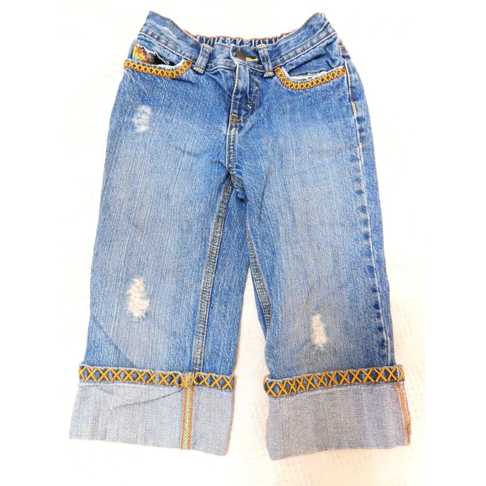 Vintage Girl's Distressed Jordache Jeans Size 6 Embroidered Cuff Thrashed Areas